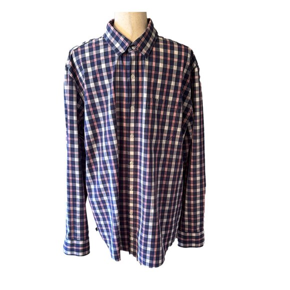 Mizzen+Main Men's Plaid Shirt - Navy and Pink - Picture 1 of 5